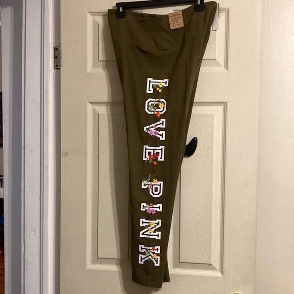 NWT Pink Cotton High Waist Full Length Legging - Deep Olive with Floral graphic - Picture 9 of 14